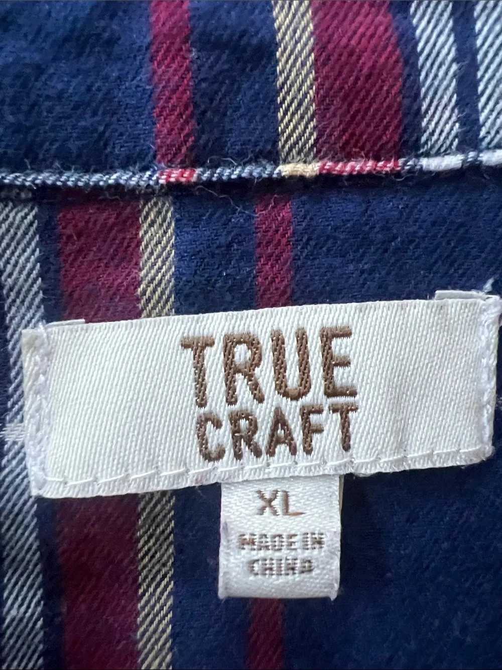 True Craft Women's Navy and Red Plaid Button-Down Shirt